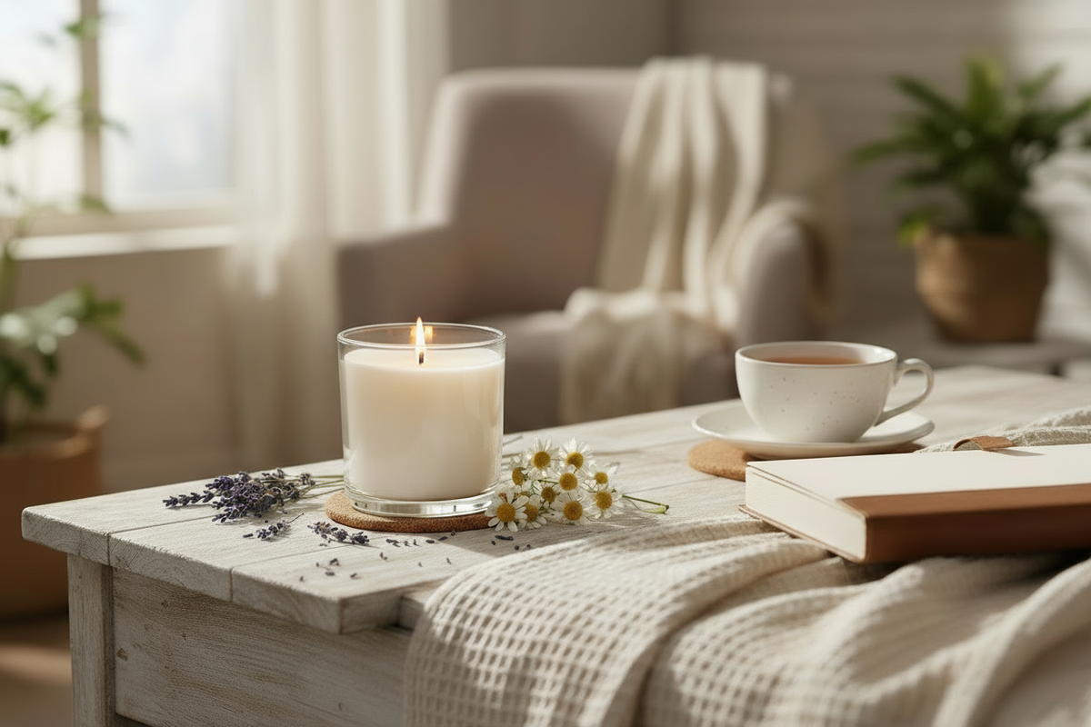 soy wax candle with chamomile and lavender