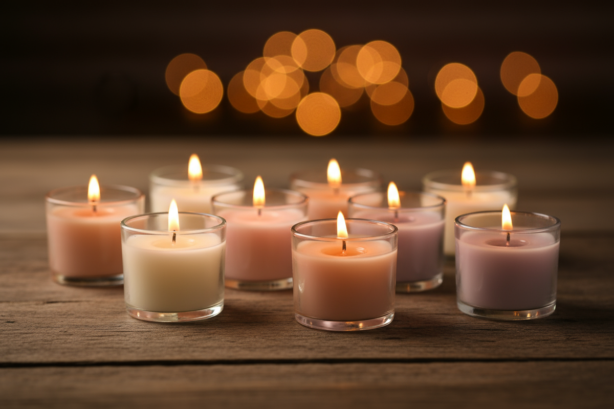 votive candles in glass containers