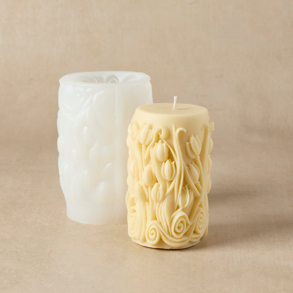 Textured Floral Pillar Silicone Mold - Zoom Media 1